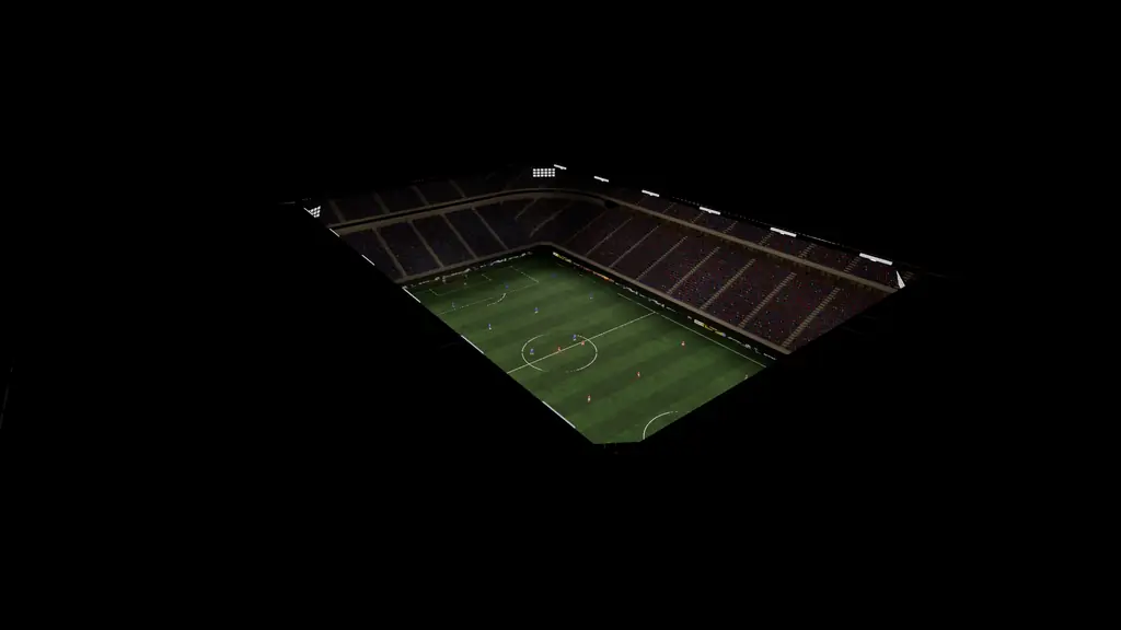 Unparteiisch Spielaufnahme: Stadion aus der Vogelperspektive bei Nacht